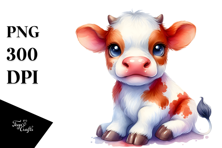 Cute Baby Cow in Style PNG