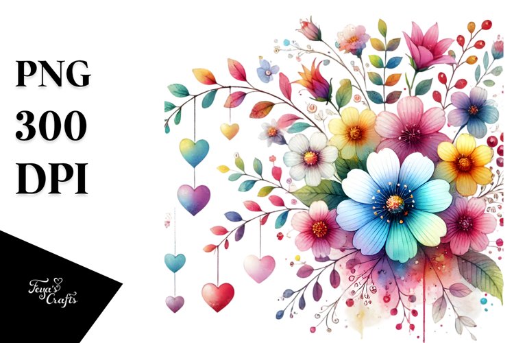 Simple Washed Flower Hearts PNG example image 1