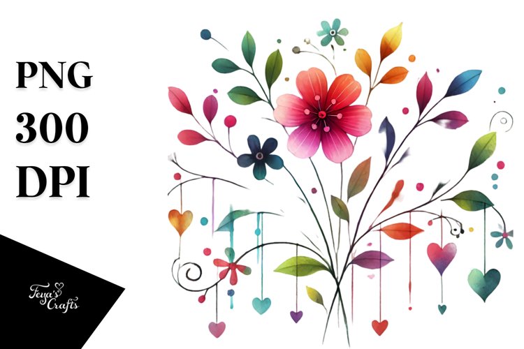 Simple Washed Flower Hearts PNG example image 1