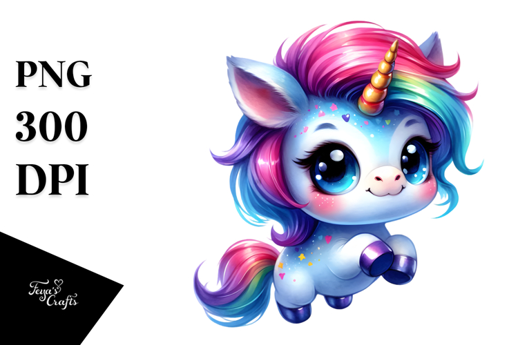 Vibrant Cute Baby Unicorn PNG