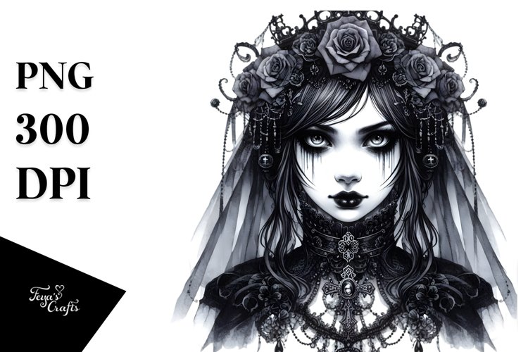 Watercolor Gothic Girl PNG