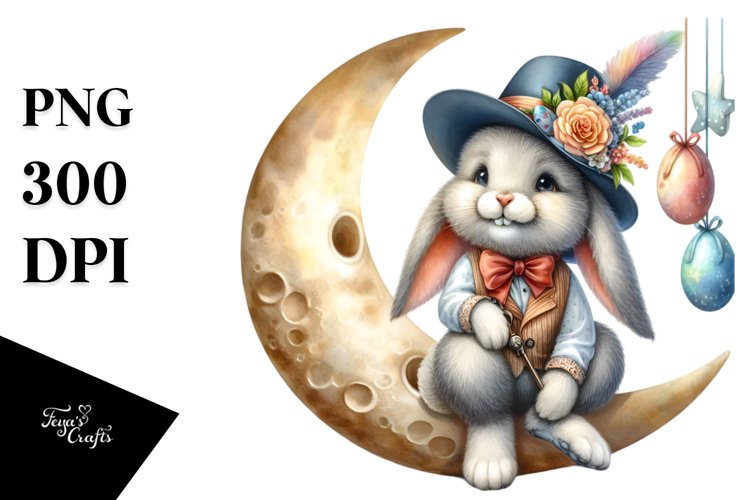 Goofy Bunny on Half Moon, PNG