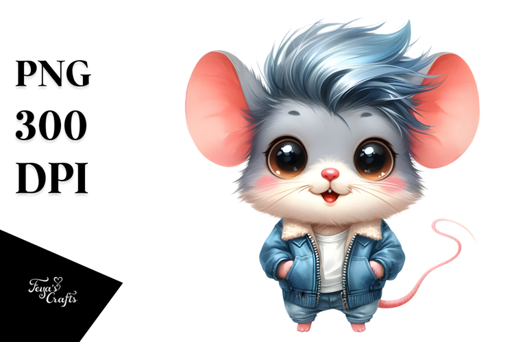 Funny Baby Mouse with Cool Hair PNG