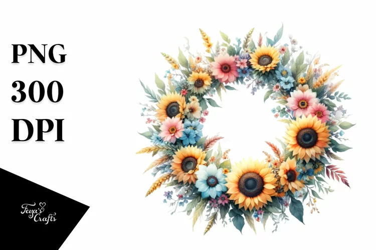 Vibrant Abstract Whreath with Sunflower | Sublimation |