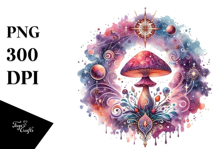 Celestial Mushroom in Colorful Watercolor example image 1
