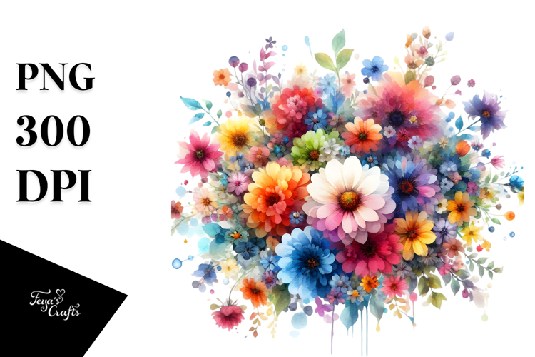 Colorful Flower Painting with Flowers, PNG