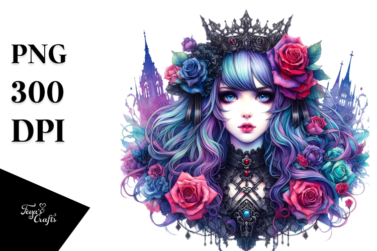 Detailed Vibrant Gothic Girl, Transparent PNG