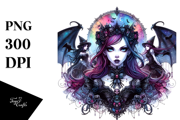 Detailed Vibrant Gothic Girl, Transparent PNG