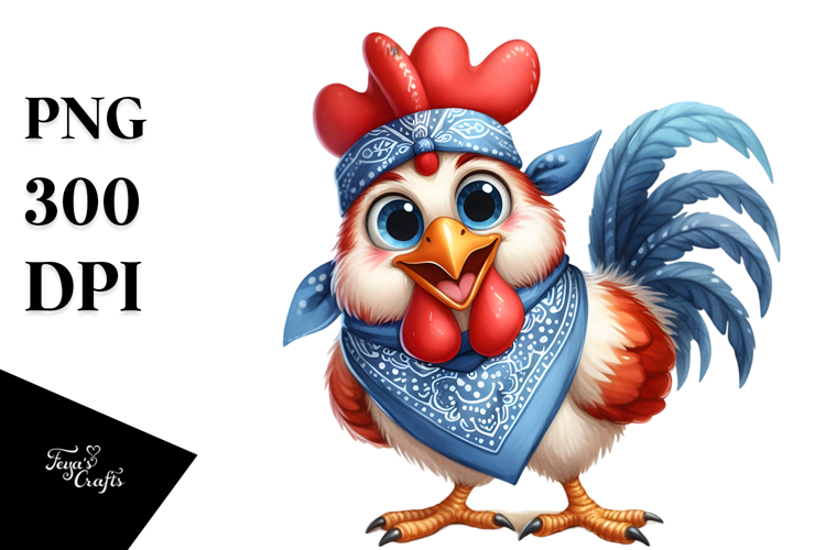 Watercolor Rooster Standing Bandana Sublimation Clipart