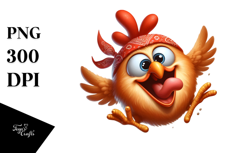Joyful Chicken with Bandana, High-Res PNG