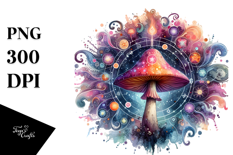 Vibrant Celestial Mushroom, PNG example image 1