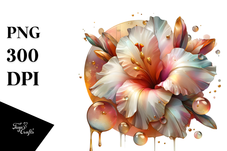Glossy Gladiolus, Round Watercolor Splash