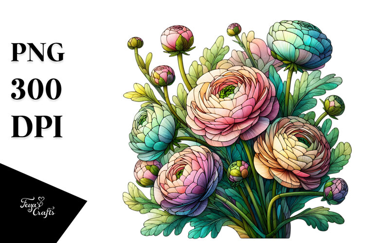 Vibrant Stained Ranunculus PNG example image 1