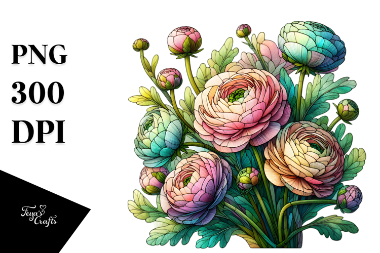 Vibrant Stained Ranunculus PNG