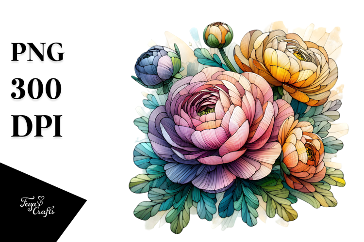 Detailed Vibrant Ranunculus, Transparent PNG