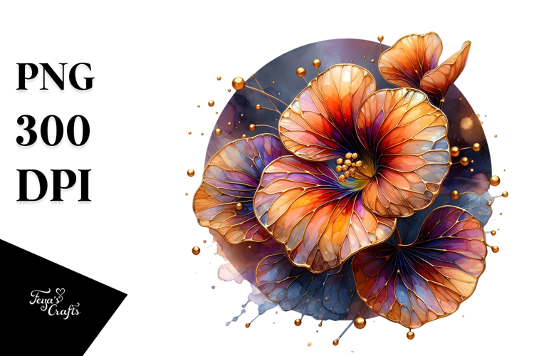 Glossy Nasturtium, Round Watercolor Splash