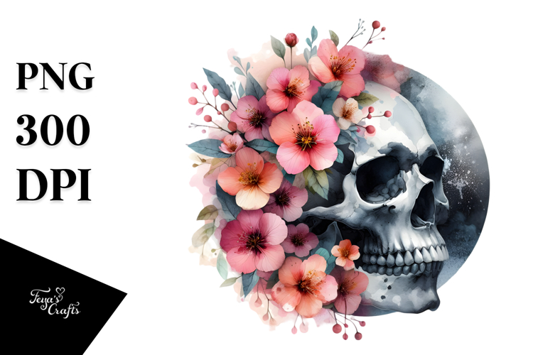Skulls with Spring Flowers, Transparent PNG