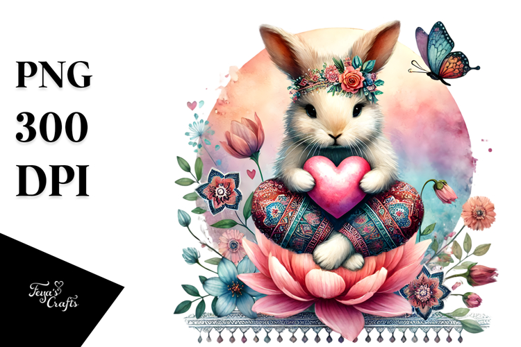 Boho Bunny with Heart, Transparent PNG