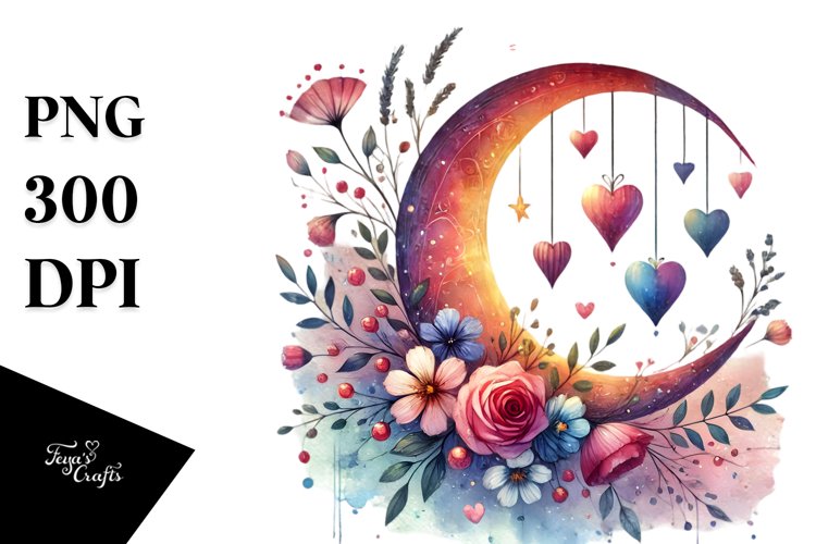 Simple Adorned Half Moon Hearts PNG