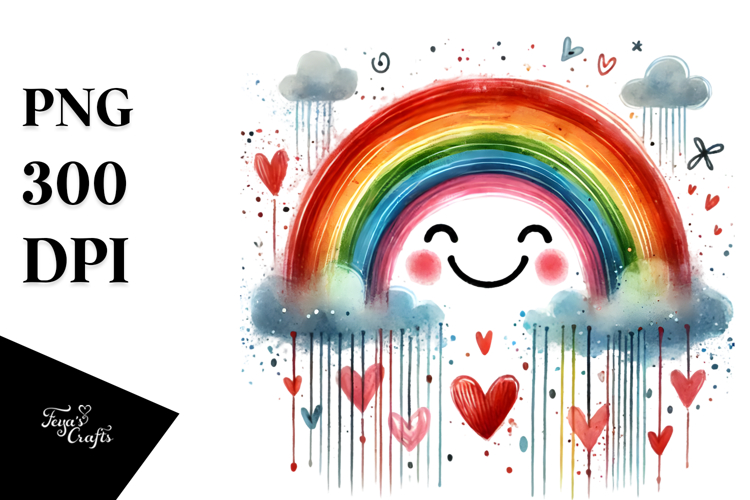 Smiling Rainbow Hearts PNG