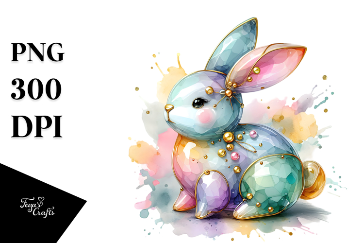 Colorful Bunny with Golden Insertions on Splashy Background,