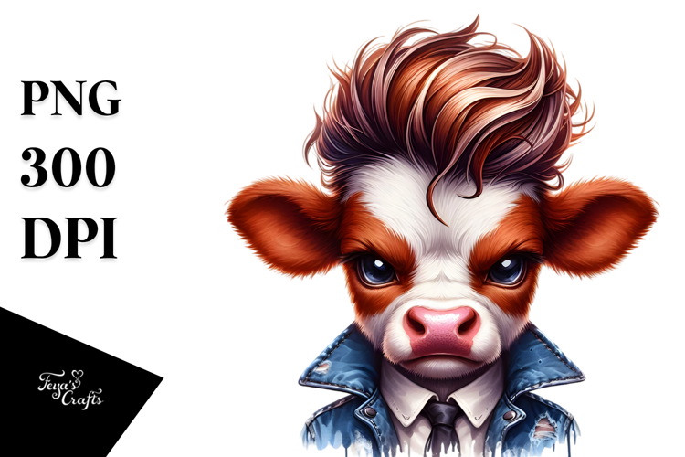 Baby Cow with Cool Hair, PNG