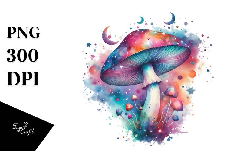 Watercolor Magical Celestial Astral Mushroom