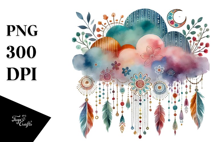Colorful Boho Cloud PNG