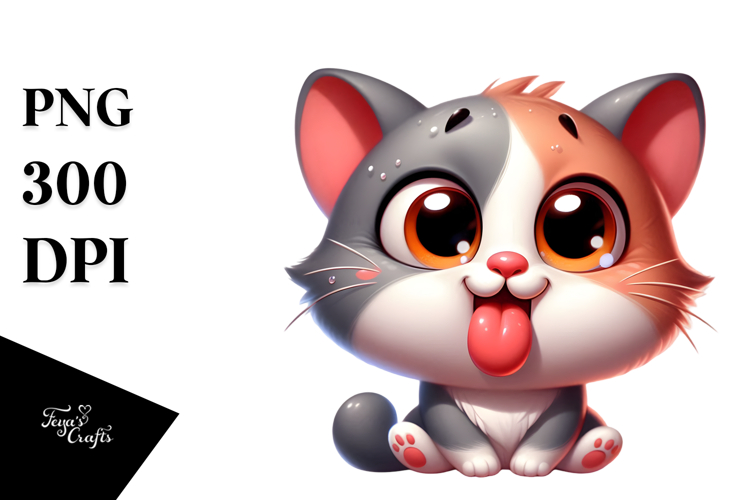 Playful Cat with Tongue-Out Face PNG