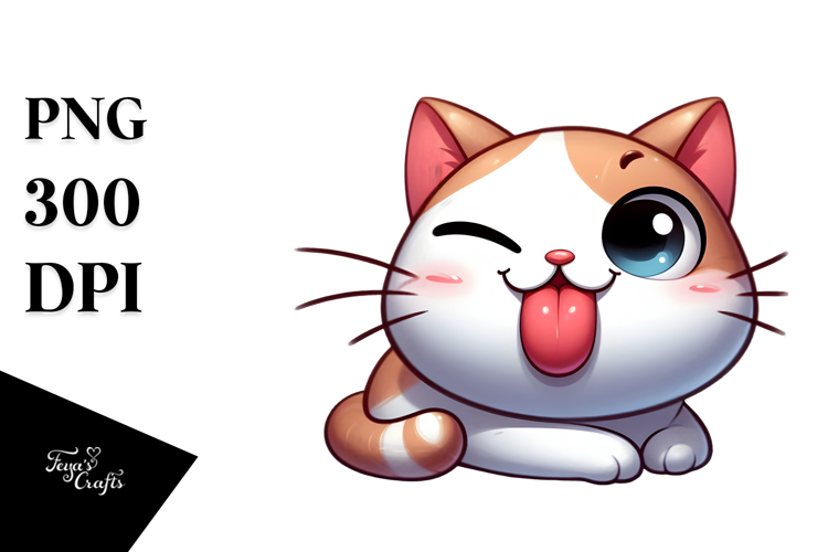 Playful Cat with Tongue-Out Face PNG