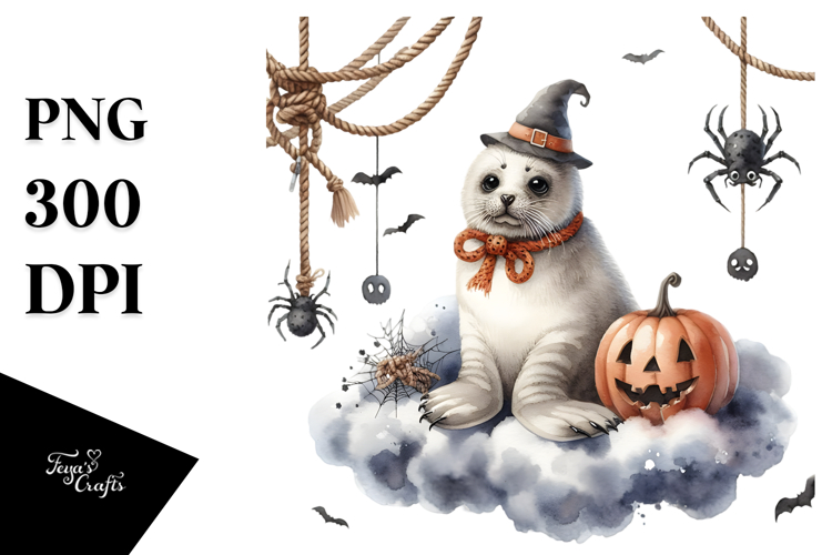 Seal Dressed for Halloween on Cloud PNG