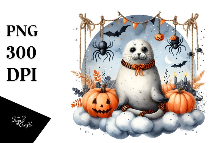 Seal Dressed for Halloween on Cloud PNG