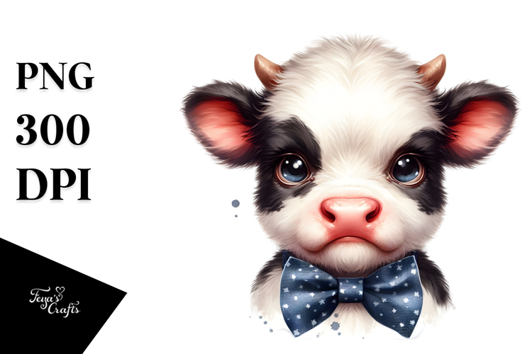 Disgusted Baby Cow with Bow and Tie PNG