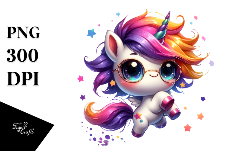 Cute Baby Unicorn Jumping with Cool Haircut PNG