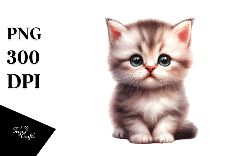 Digital Watercolor Baby Cat PNG