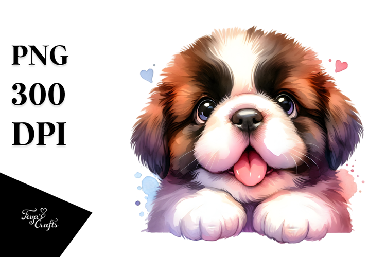 Cute Baby Saint Bernard Watercolor PNG