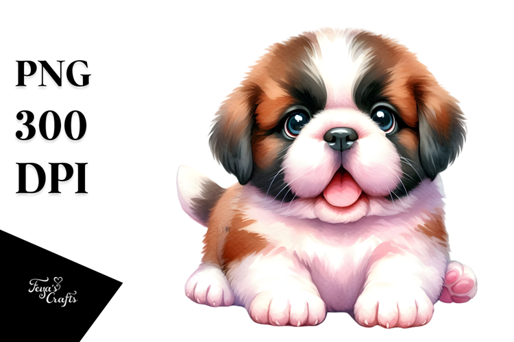 Cute Baby Saint Bernard Watercolor PNG