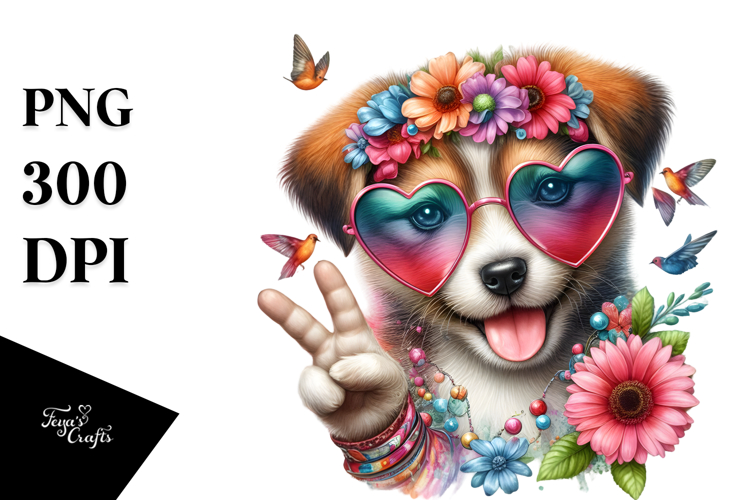 Puppy with Heart Sunglasses, High-Quality PNG
