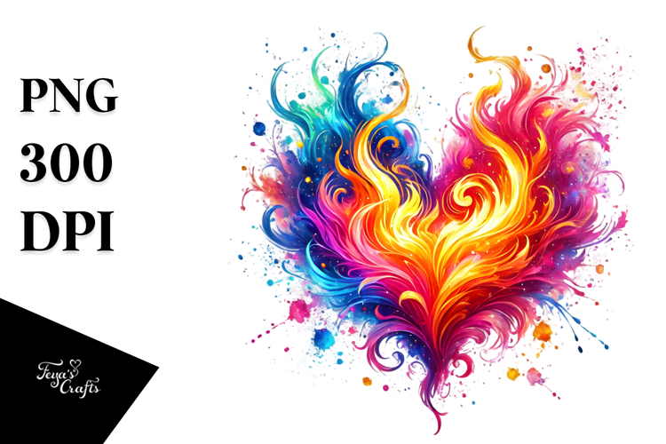 Painted Heart Made of Fire PNG
