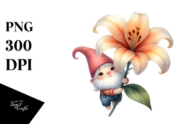 Floating Gnome with Lily PNG