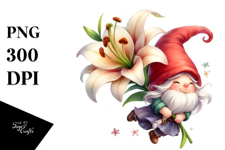 Floating Gnome with Lily PNG