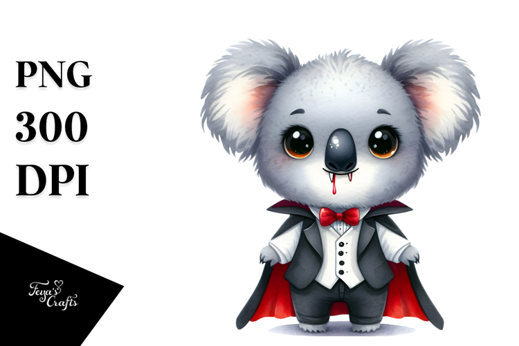 Funny Cute Koala Vampire | White Background | Clipart