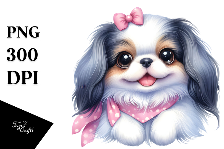 Cute Japanese Chin Dog with Big Eyes, PNG example image 1