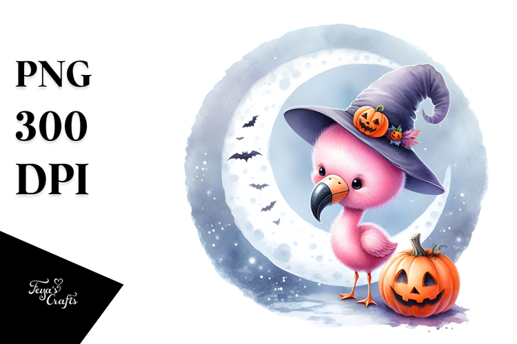 Cute Baby Flamingo on Moon PNG