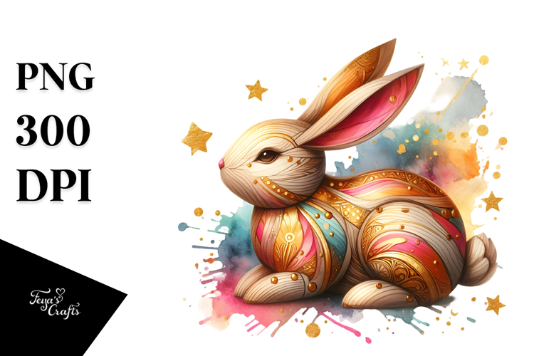 Colorful Bunny Made of Wood PNG