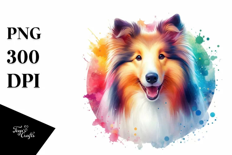 Watercolor Collie Canvas Edge