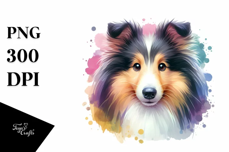 Watercolor Collie Canvas Edge
