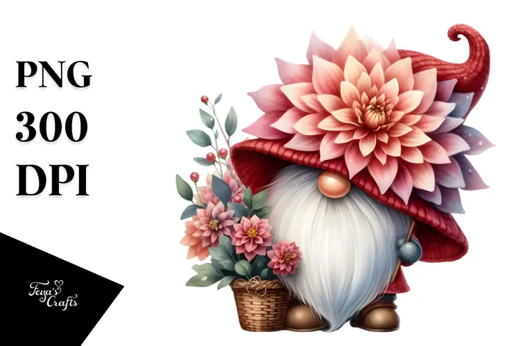 Adorable GNOME with Dahlia PNG