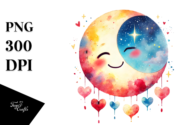 Washed Moon with Hearts, Transparent PNG