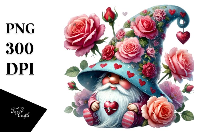 Detailed Gnome with Roses PNG